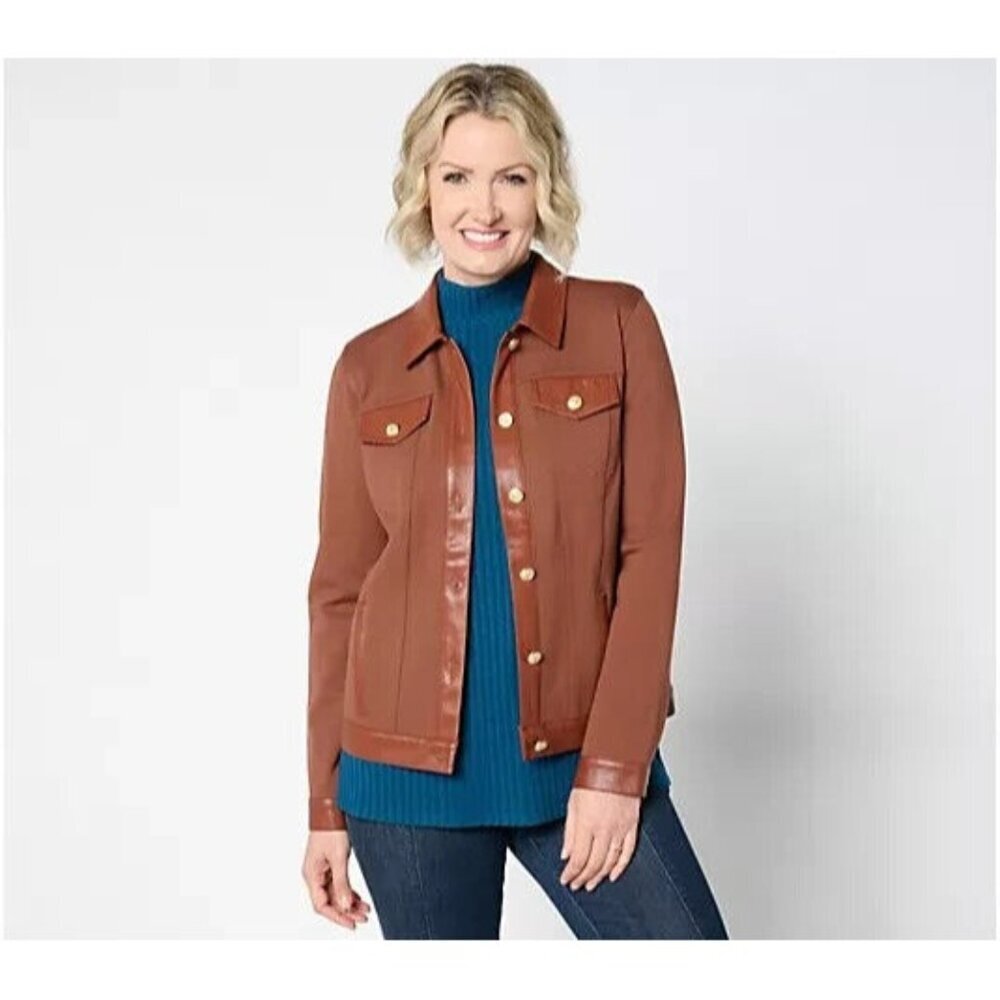 GRAVER Susan Smart Ponte 350 Jacket Faux Leather Combo Cognac,X-Large A658945